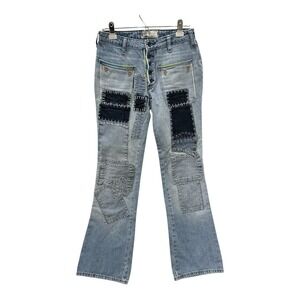 Free People Appliqué & Patch Flare Retro Faded Blue Jeans Size 25 Artsy Festival